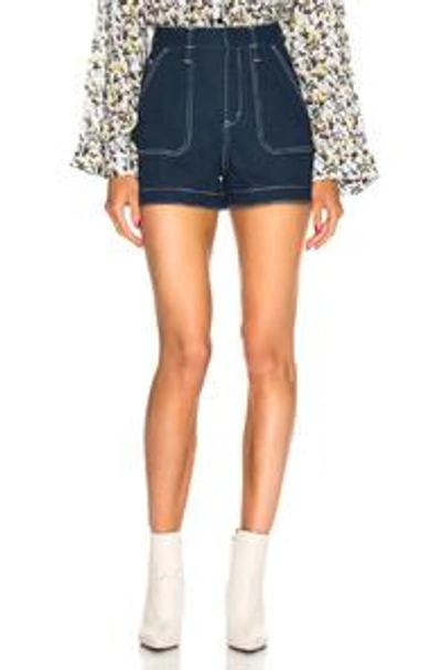 Shop Chloé Chloe Contrast Stitching Shorts In Blue