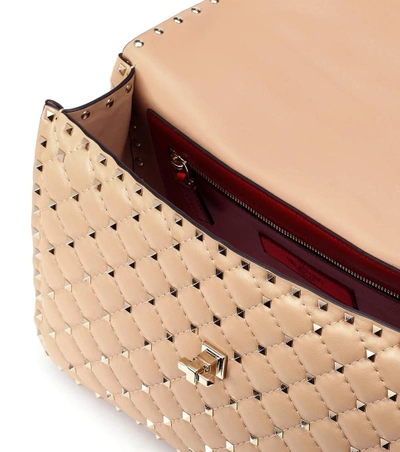 Shop Valentino Garavani Rockstud Spike Leather Shoulder Bag In Beige