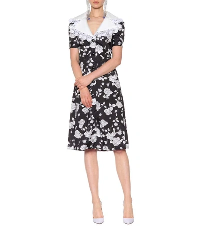 Shop Alessandra Rich Floral-printed Faille Dress In Black