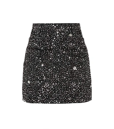 Shop Balmain Embellished Cotton Miniskirt In Black