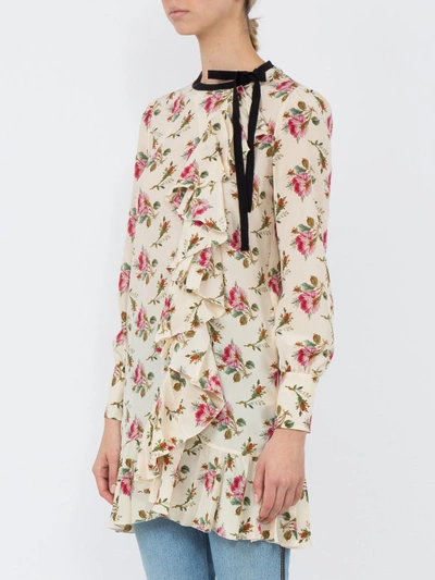 Shop Gucci Floral Print Frill Trim Dress