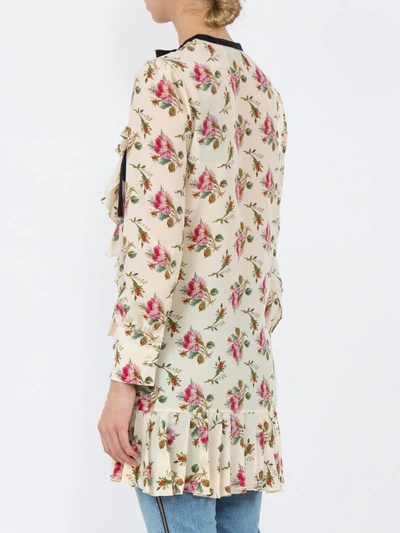 Shop Gucci Floral Print Frill Trim Dress