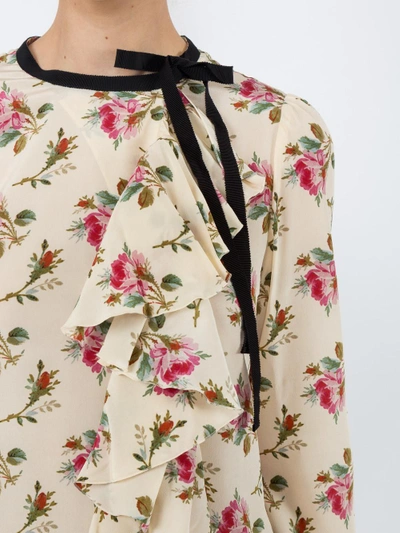 Shop Gucci Floral Print Frill Trim Dress