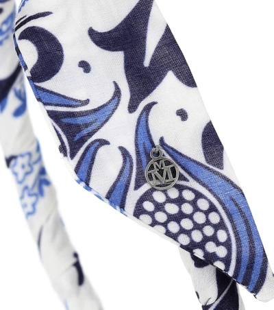 Shop Maison Michel Danny Printed Cotton Headband In Blue