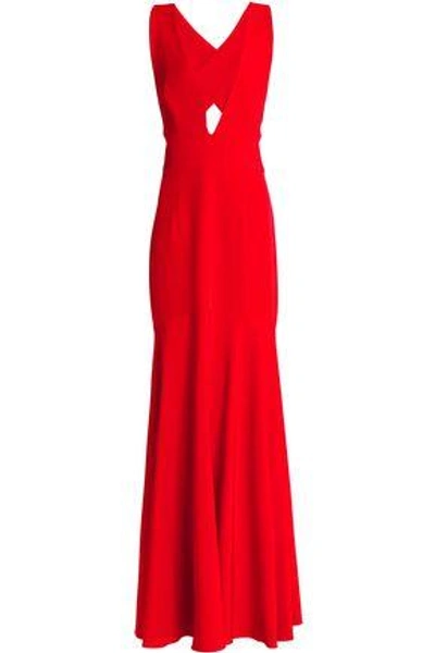Shop Milly Woman Penelope Fluted Stretch-cady Gown Tomato Red