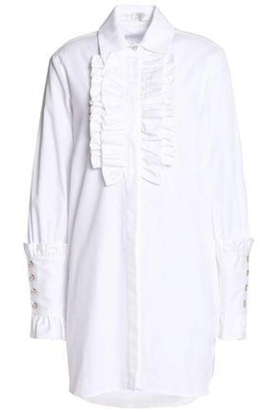 Shop Caroline Constas Woman Boyfriend Tuxedo Ruffle-trimmed Cotton-poplin Mini Dress White