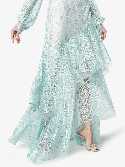 Shop Peter Pilotto Lace Cold-shoulder Asymmetric Dress In Blue