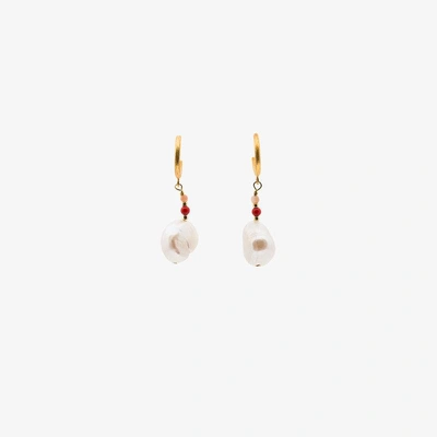 Shop Anni Lu Baroque Pearl Earrings With Pink Coral In White