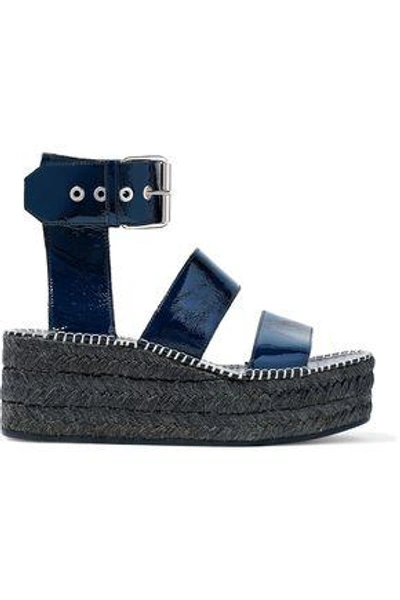 Shop Rag & Bone Woman Tara Crinkled Patent-leather Platform Espadrille Sandals Navy
