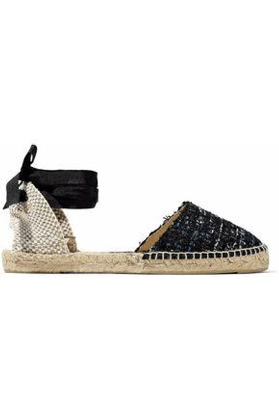 Shop Manebi Woman Woven And Embellished Tweed Espadrilles Midnight Blue