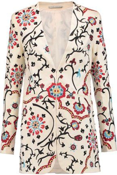 Shop Alice And Olivia Woman Chriselle Embroidered Cotton-blend Twill Jacket Beige