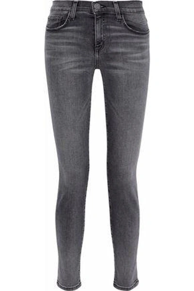 Shop Current Elliott Woman Distressed Mid-rise Skinny Jeans Anthracite