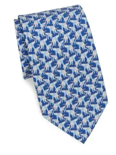 Shop Ferragamo Elephant Silk Tie In Navy