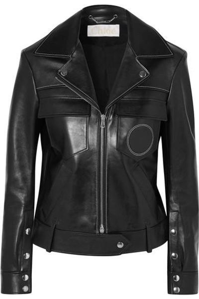 Shop Chloé Leather Biker Jacket In Black