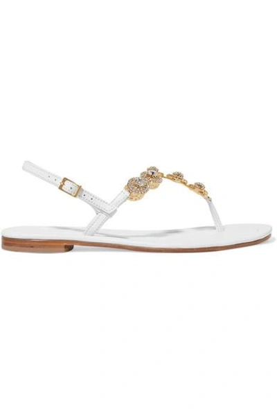 Shop Musa Crystal-embellished Leather Sandals In White