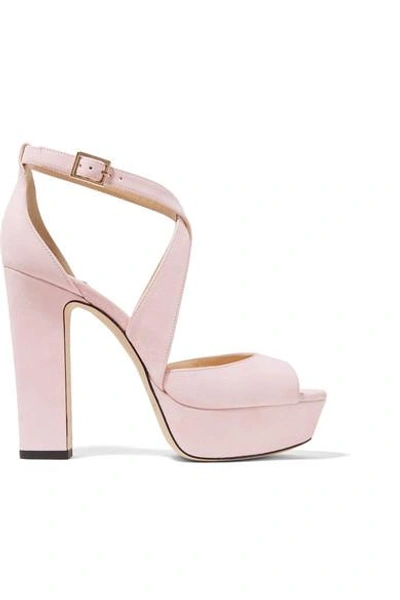 Shop Jimmy Choo April 120 Suede Platform Sandals In Pastel Pink