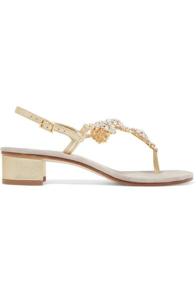 Shop Musa Crystal-embellished Metallic Leather Sandals In Gold
