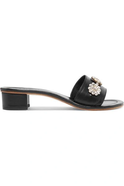 Shop Musa Crystal-embellished Leather Mules In Black