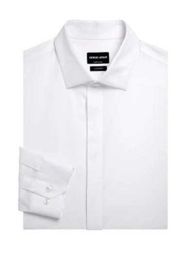 Shop Giorgio Armani White Textured Modern Fit Dress Shirt