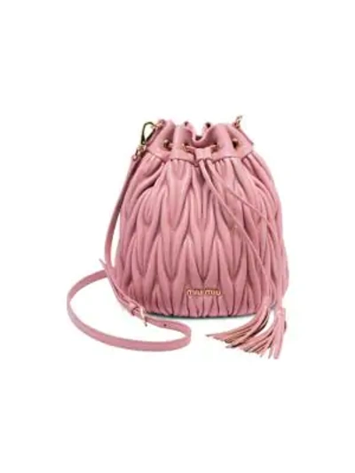 Shop Miu Miu Metalassé Leather Bucket Bag In Pink