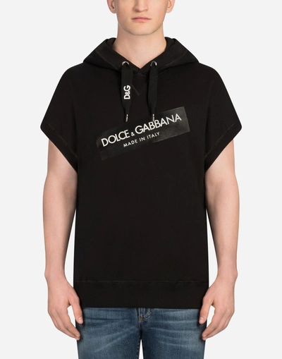 Shop Dolce & Gabbana Cotton Sweatshirt With Patch And Hood In Black