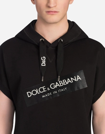 Shop Dolce & Gabbana Cotton Sweatshirt With Patch And Hood In Black