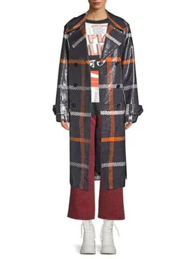 Shop Marc Jacobs Belted Plaid Trench Coat In Black Red Multi