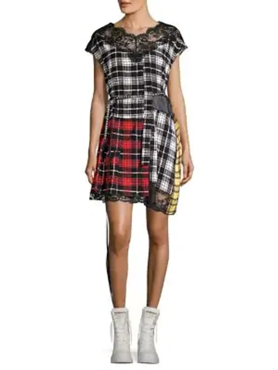Shop Marc Jacobs Silk Patchwork Plaid Dress In White Multi