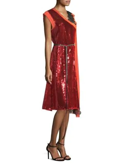 Shop Marc Jacobs Sequin Wrap Dress In Bright Red