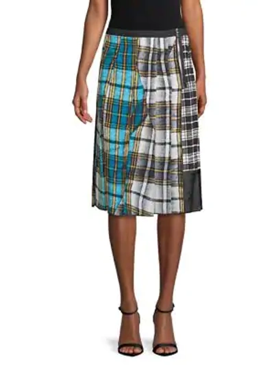 Shop Marc Jacobs Patchwork Plaid A-line Skirt In Blue Multi