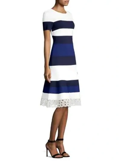 Shop St John Stripe-knit A-line Dress In Multi