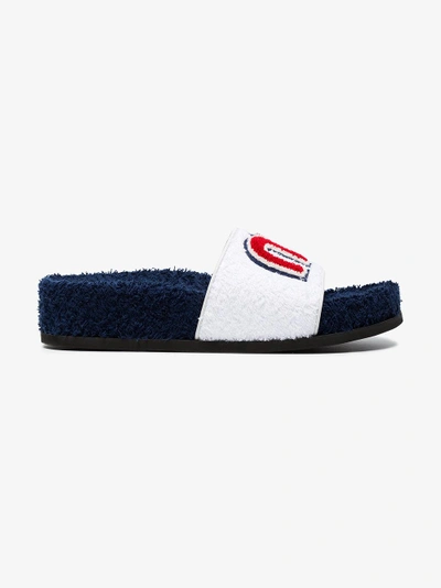 Shop Miu Miu Towel Logo Cotton Slides In F0009  Bianco