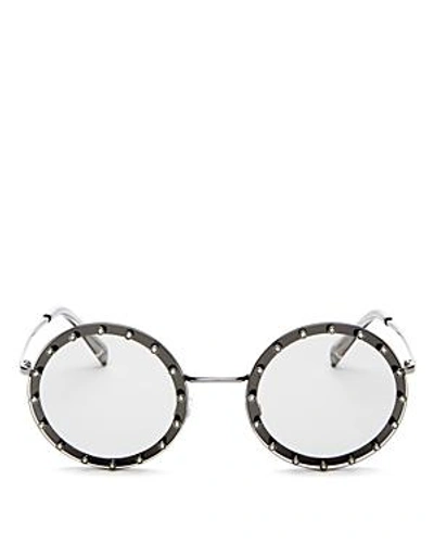 Shop Valentino Women's Embellished Round Sunglasses, 53mm In Gunmetal/light Gray