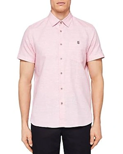 Shop Ted Baker Peeze Two-tone Linen Regular Fit Button-down Shirt In Coral