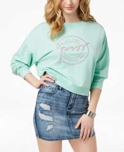 Shop Guess Logo Graphic Sweatshirt In Heather Green Abyss