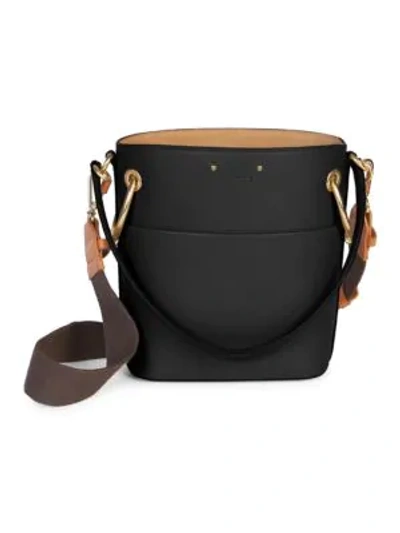 Shop Chloé Small Drawstring Leather Bucket Bag In Black