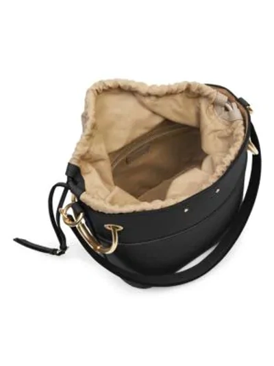 Shop Chloé Small Drawstring Leather Bucket Bag In Black