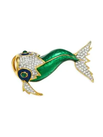 Shop Kenneth Jay Lane Embellished Koi Fish Brooch In Yellow Gold