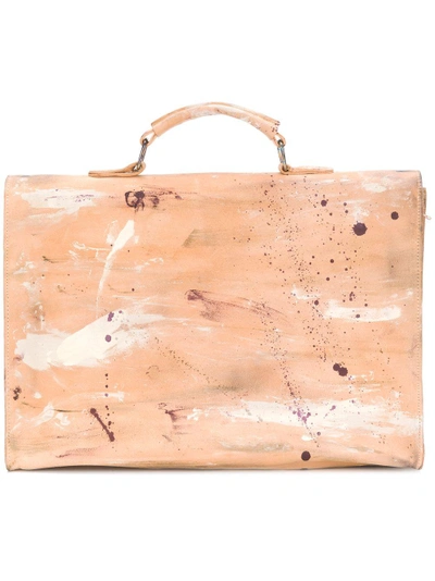 Shop Cherevichkiotvichki Paint Splattered Briefcase - Nude & Neutrals
