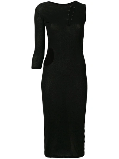 Shop Yohji Yamamoto Cutout One Sleeve Dress In Black