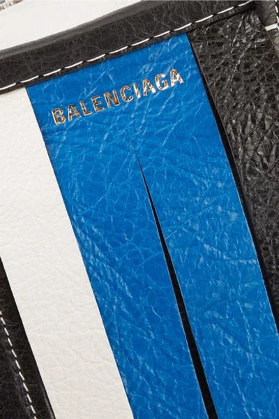 Shop Balenciaga Bazar Xs Fringed Striped Textured-leather Tote In Blue