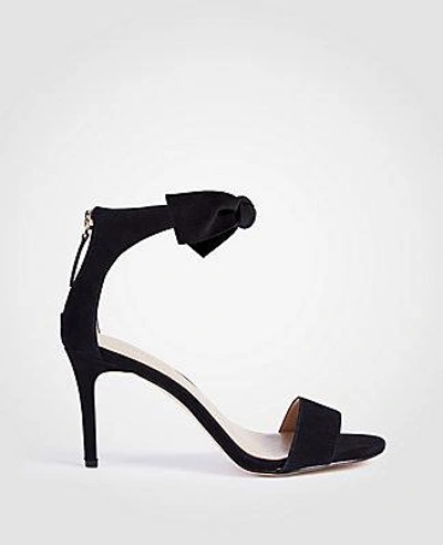 Shop Ann Taylor Rosalyn Suede Leaf Heeled Sandals In Black