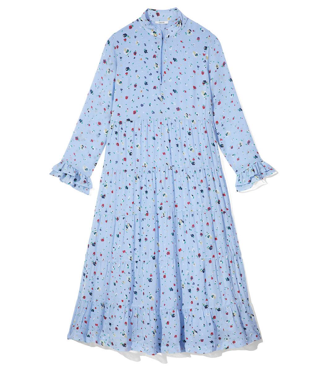 Ganni Dainty Georgette Dress In Serenity Blue | ModeSens