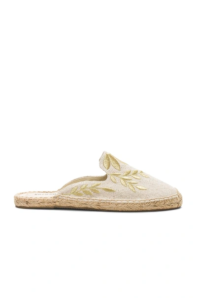 Shop Soludos Embroidered Floral Mule In Beige. In Sand & Metallic