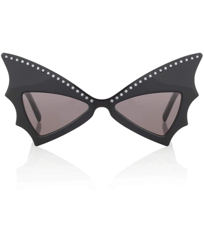 Shop Saint Laurent Jerry Bat Embellished Sunglasses In Black
