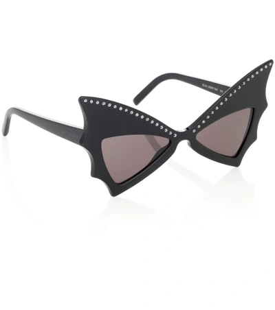 Shop Saint Laurent Jerry Bat Embellished Sunglasses In Black