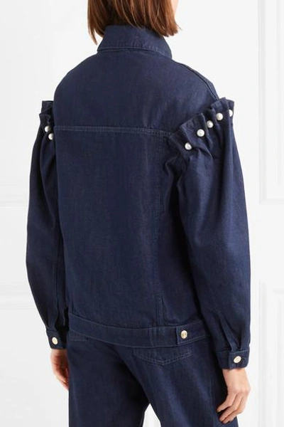Shop Mother Of Pearl Oversized Faux Pearl-embellished Denim Jacket In Dark Denim