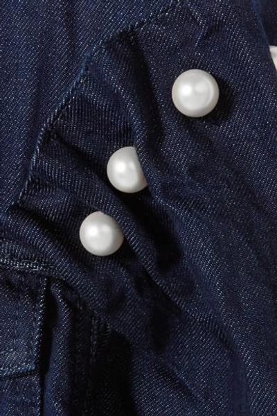 Shop Mother Of Pearl Oversized Faux Pearl-embellished Denim Jacket In Dark Denim
