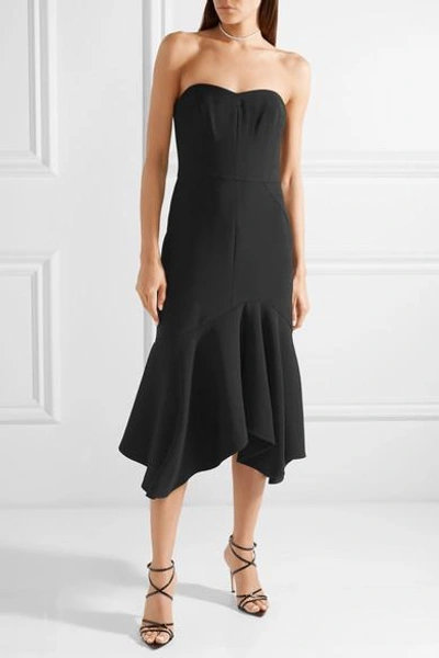 Shop Halston Heritage Strapless Crepe Midi Dress In Black