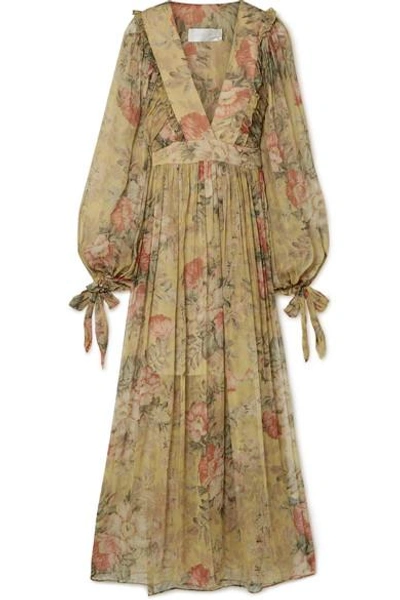 Shop Zimmermann Melody Floral-print Silk-crepon Maxi Dress In Beige
